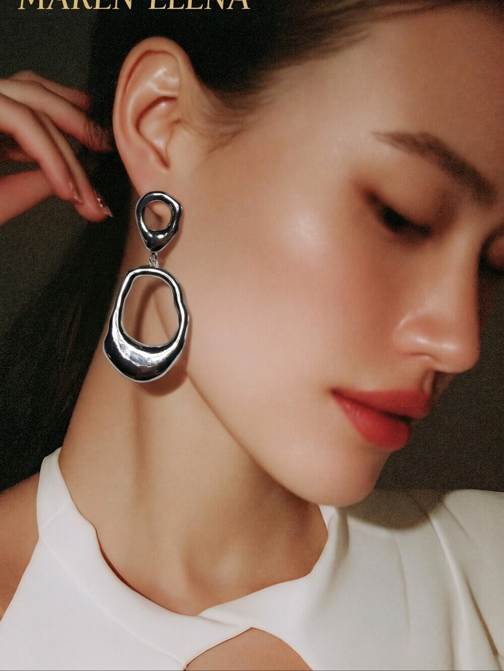 NWT Maren Elena For NADINE WEST Silver Irregular Drop Earrings ~3"